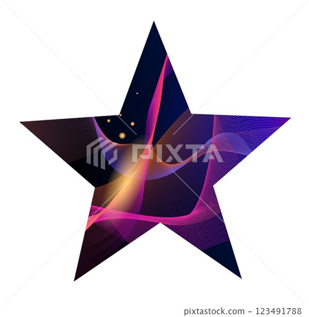 Colorful abstract star shape with flowing lines and patterns in a dark background Colorful abstract star shape with flowing lines and patterns in a dark background 123491788