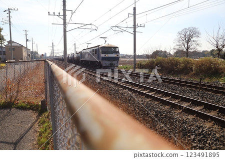 EF210 electric locomotive running near Hasuda City, Saitama Prefecture in winter EF210 electric locomotive running near Hasuda City, Saitama Prefecture in winter 123491895