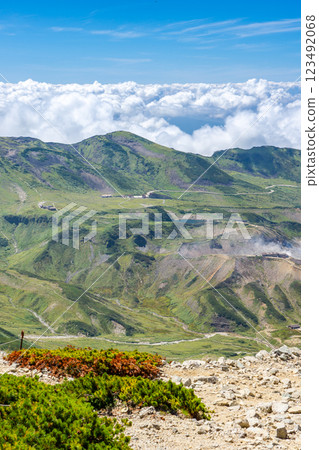 Murododaira and Kunimi-dake seen from the south peak of Betsu-san Mountain. Climbing Mount Tsurugi in the Northern Alps 123492068