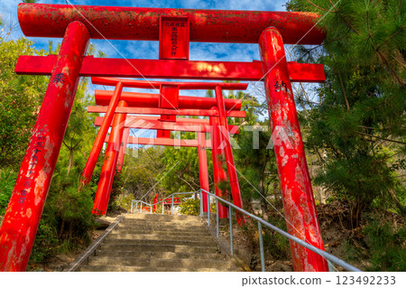 初春時節的稻荷神社祕境：岡山縣倉敷市參道1號朱紅色鳥居 123492233
