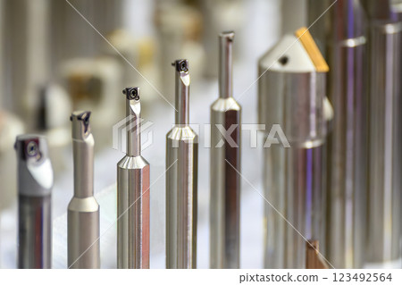 Close up scene the group small hole boring tool for CNC lath machine. 123492564