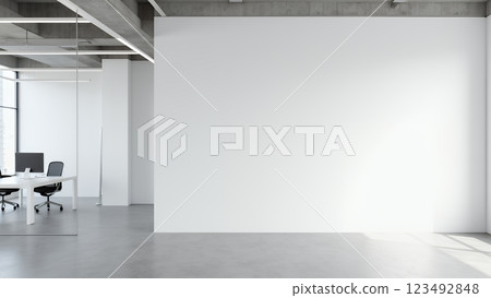 辦公室內部裝潢現代簡約,牆壁為純白色 辦公室內部裝潢現代簡約,牆壁為純白色 123492848