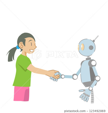 機器人和女孩握手 123492869