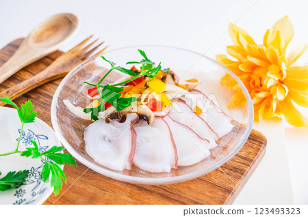 Octopus and paprika salad 123493323