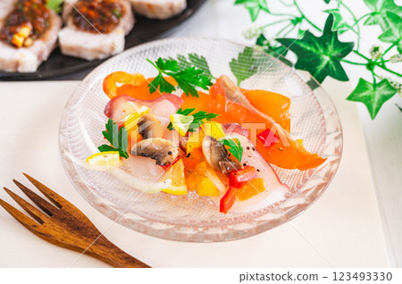 Octopus and salmon ceviche 123493330
