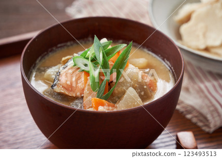 Kasu-jiru - a traditional Japanese soup made with sake lees Kasu-jiru - a traditional Japanese soup made with sake lees 123493513