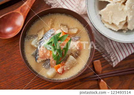 Kasu-jiru - a traditional Japanese soup made with sake lees Kasu-jiru - a traditional Japanese soup made with sake lees 123493514