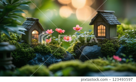 小房子和花園裡的花 123493597