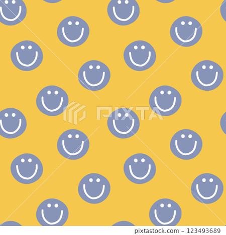 seamless minimal smile line art repeat pattern in yellow background, flat jpg illustration graphic design 123493689