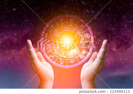 Zodiac signs and astrology with constellations, concepts, predictions, horoscopes, beliefs 123494113