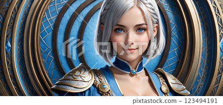 Beautiful girl with gray hair wearing armor 123494191