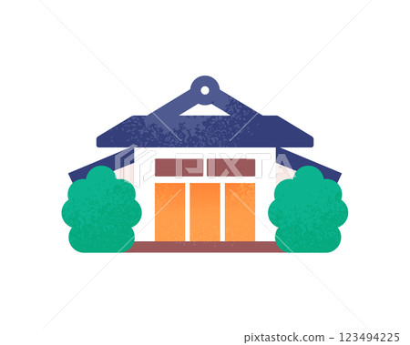 Hot spring inns and tourist accommodations vector illustration material. Cute Japanese-style inn icons. 123494225