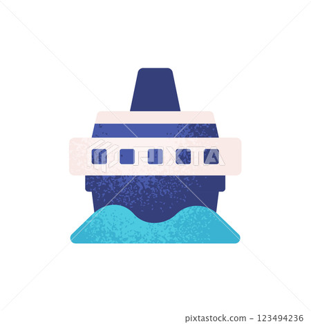 代表遊輪或觀光旅行的渡輪圖示。簡約時尚的船舶向量設計。 123494236