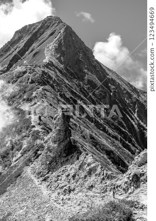 Climbing the 100 famous mountains of Japan, Yatsugatake - Looking up at Akadake from Jizo's Head - For newspaper advertisement 123494669