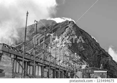 攀登日本百座名山，八岳 - 從赤岳天文台俯瞰赤岳峰頂 - 用於報紙廣告 123494675