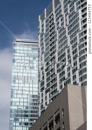 View of the downtown area looking up at the skyscrapers of Shibuya View of the downtown area looking up at the skyscrapers of Shibuya 123494753