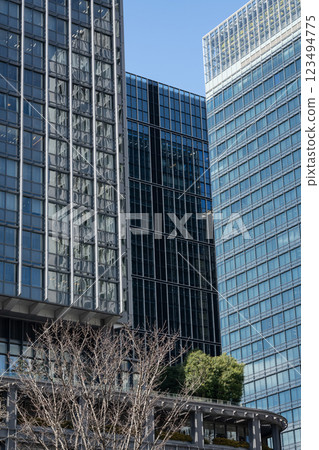 Landscape of the office town looking up at a skyscraper 123494775