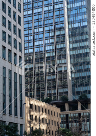 Landscape of the office town looking up at a skyscraper 123494800