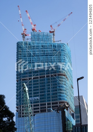 High-rise buildings under construction in Nihonbashi, Tokyo 123494805
