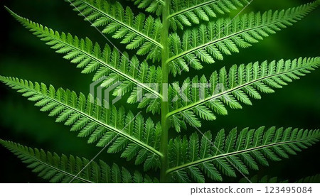 A High-Resolution Close-Up Texture of a Fern Leaf, Delicate Symmetrical Patterns, Natural Green Tones, Ultra HD 123495084