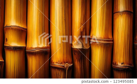 A High-Resolution Close-Up Texture of Bamboo Nodes, Smooth Golden Surface with Visible Fibrous Details, Ultra HD 123495085