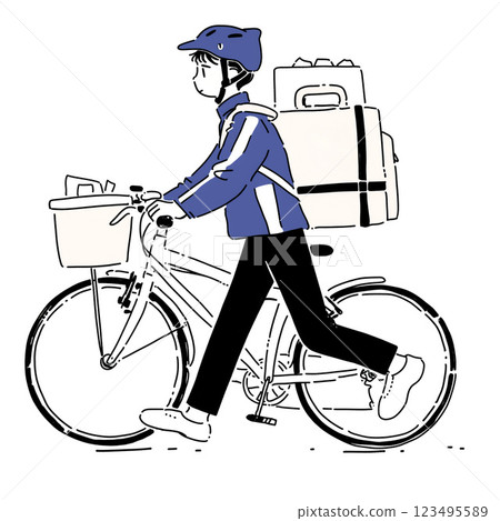 Illustration of a man carrying luggage on a bicycle Illustration of a man carrying luggage on a bicycle 123495589