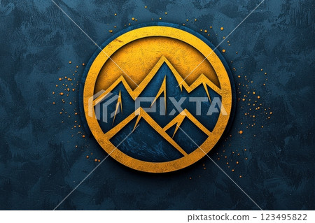 Modern abstract mountain badge in paper-cut style design Modern abstract mountain badge in paper-cut style design 123495822