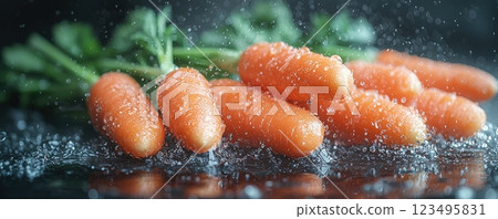 Fresh carrots in a dynamic still life photography scene Fresh carrots in a dynamic still life photography scene 123495831