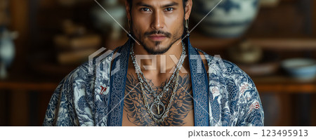 Man wearing dragon armor 123495913