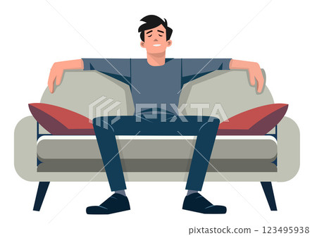Flat illustration of a man relaxing on a sofa at home. 123495938