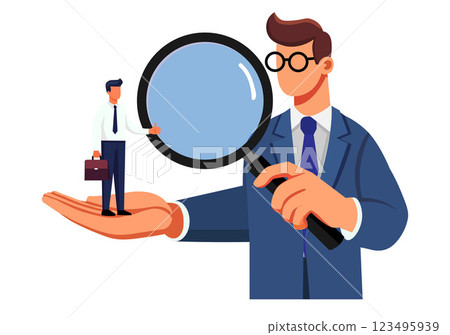 Flat illustration of human resources manager considering employee selection. Empty background. Flat illustration of human resources manager considering employee selection. Empty background. 123495939