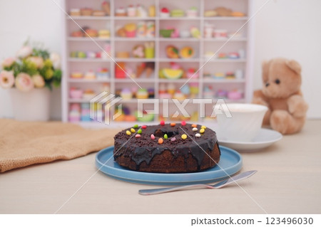 Sweet Moments with Chocolate Cake and Coffee 123496030