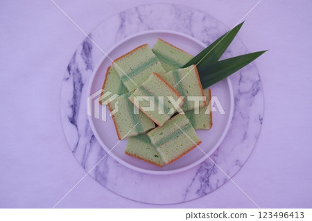 Delicious Green Layered Pandan Sponge Cake Delicious Green Layered Pandan Sponge Cake 123496413