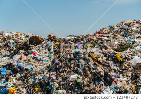 Plastic waste at the city landfill. Open-air landfill 123497178