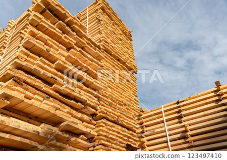 Stack of lumber at outdoor warehouse Stack of lumber at outdoor warehouse 123497410