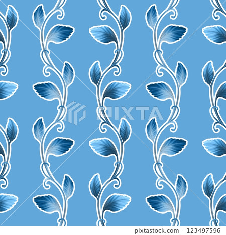 Abstract seamless pattern with blue leaves Abstract seamless pattern with blue leaves 123497596