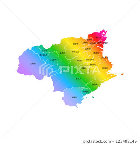 Tokushima prefecture and municipalities map Tokushima prefecture and municipalities map 123498149