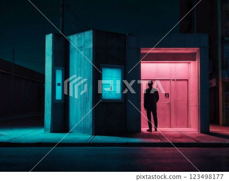 Neon-lit buildings 123498177