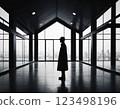 Silhouette of a person standing in a corridor 123498196