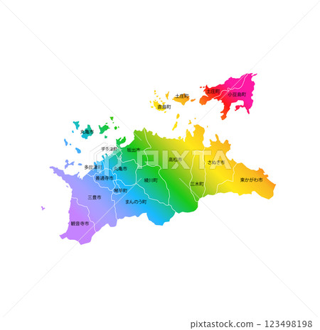 Kagawa prefecture and municipalities map Kagawa prefecture and municipalities map 123498198