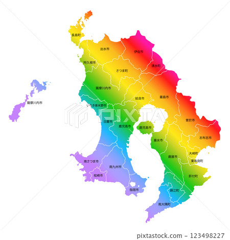 Kagoshima prefecture and municipalities map Kagoshima prefecture and municipalities map 123498227