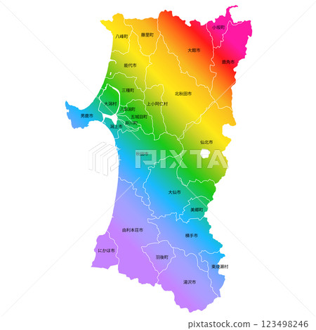 Akita prefecture and municipalities map 123498246
