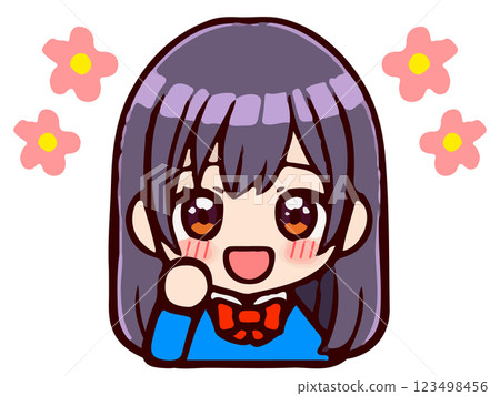 Doodle style cute high school girl chibi character icon illustration material 2 123498456