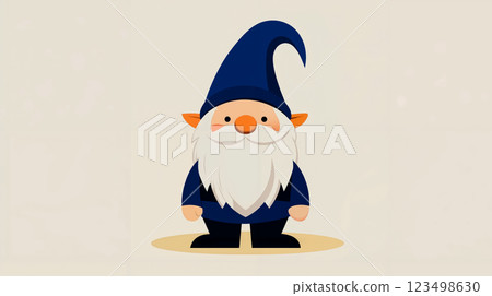 A cartoon gnome with a long white beard and a blue hat 123498630