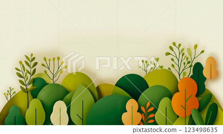 A green and orange background with leaves and flowers 123498635