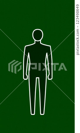 A white outline of a man standing in front of a green background A white outline of a man standing in front of a green background 123498649