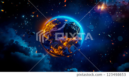 A view of the earth from space with stars and clouds 123498653