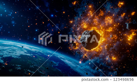 An asteroid hitting the earth An asteroid hitting the earth 123498656
