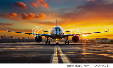 A large passenger jet sitting on top of an airport runway A large passenger jet sitting on top of an airport runway 123498710
