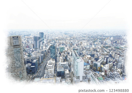 水彩風格，東京澀谷 123498880